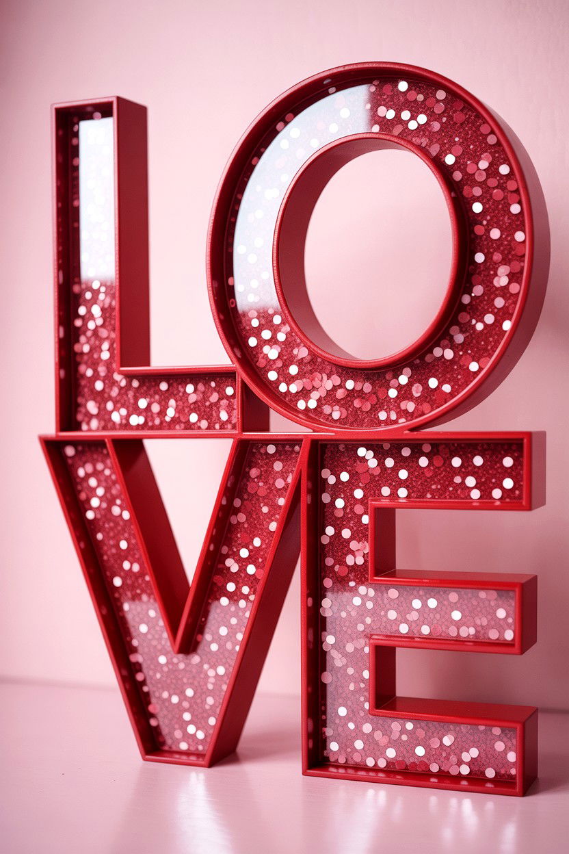 Glitter Love Sign - 25 Valentine's Day Love Sign Ideas