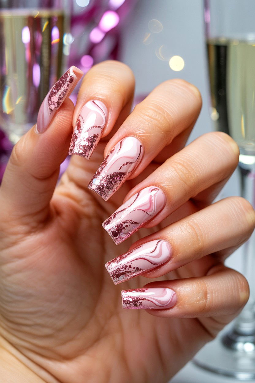 Glitter Marble Nails - 25 Marble Valentine's Day Nail Ideas