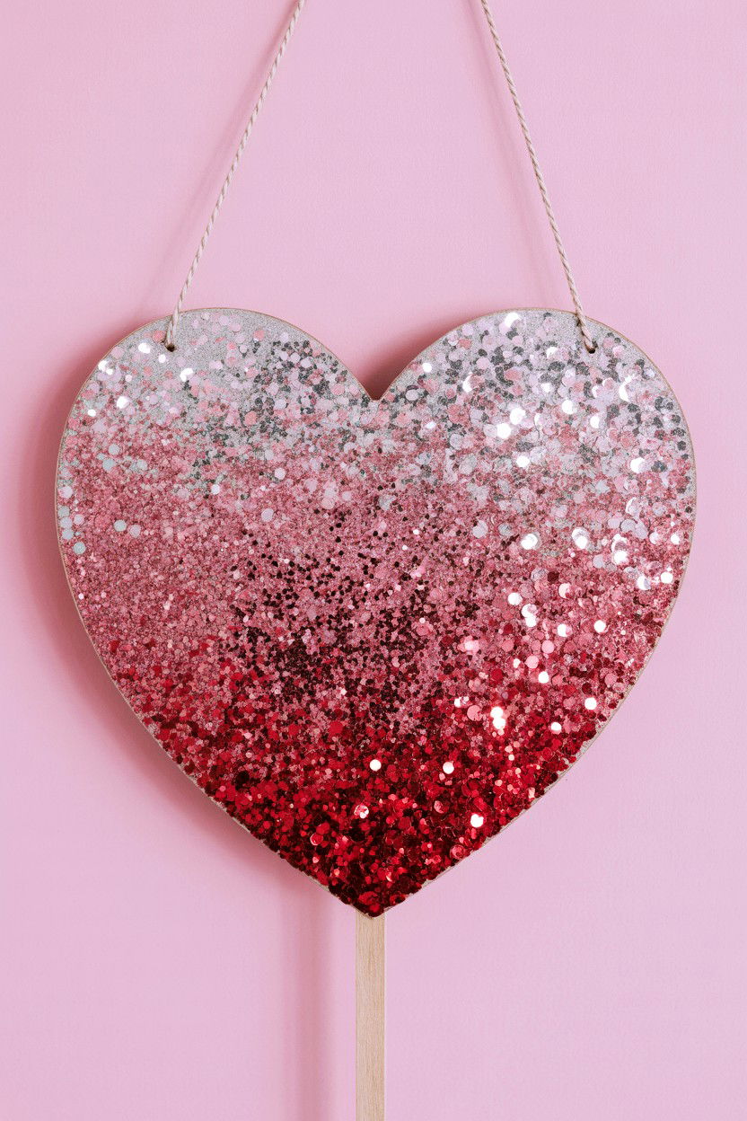 Glitter Ombre Heart Sign - 25 Valentine's Day Heart Sign Ideas