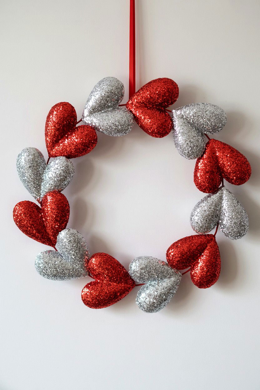 Glitter Paper Heart Wreath - 25 Paper Valentine's Day Wreath Ideas