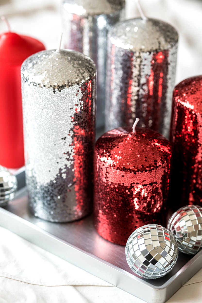 Glitter Pillar Candles - 25 Valentine's Day Pillar Candle Ideas