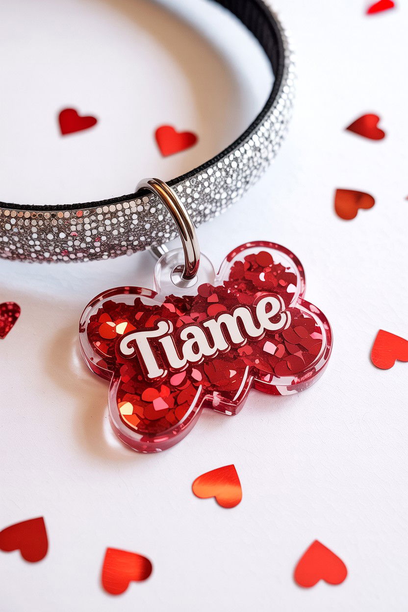 Glitter Resin Pet Tag - 25 Valentine's Day Pet Tag Ideas