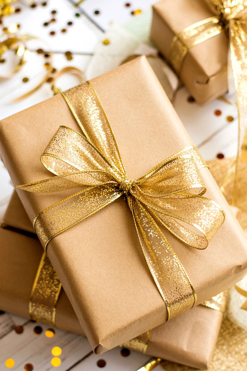 Glitter Ribbon Accent - 25 Valentine's Day Kraft Paper Wrap Ideas