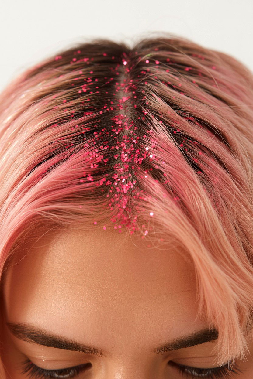Glitter Roots Short Hair - 25 Valentine's Day Short Hair Ideas