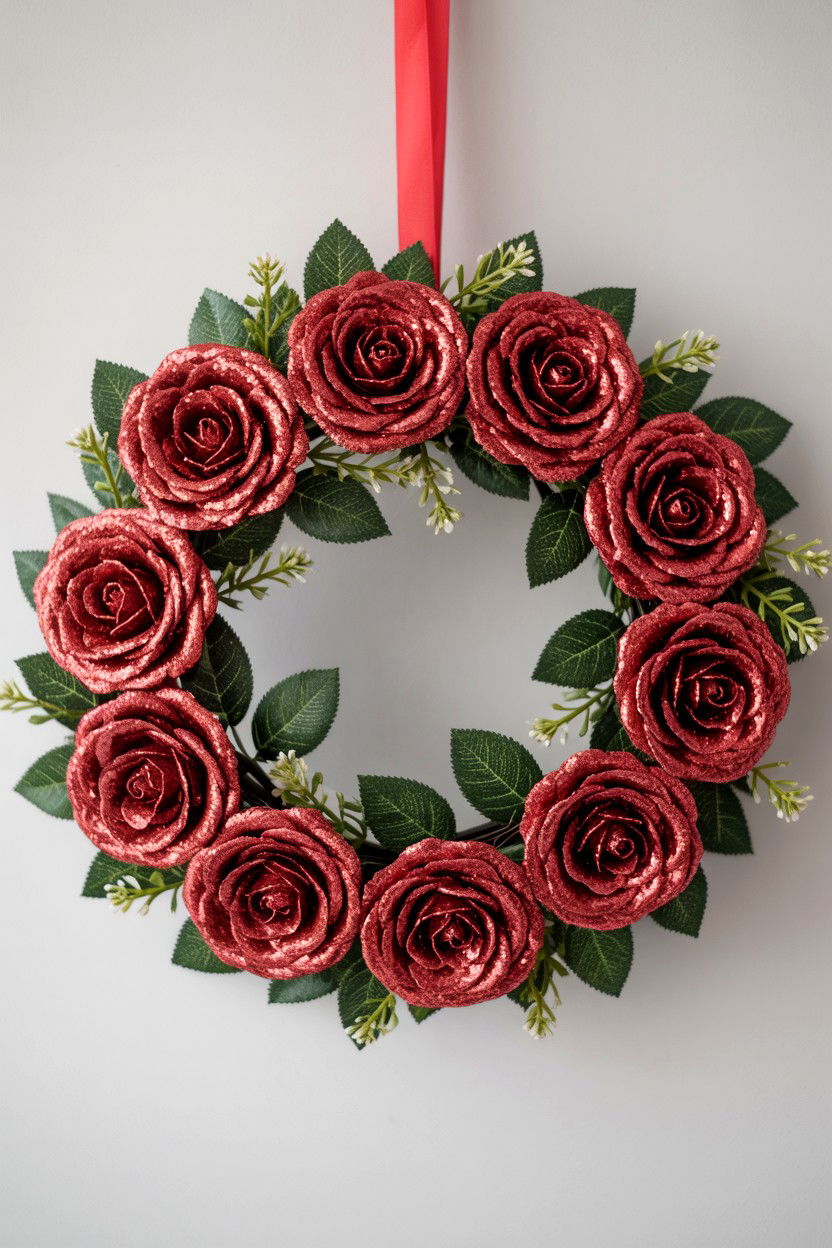 Glitter Rose Wreath - 25 Rose Valentine's Day Wreath Ideas