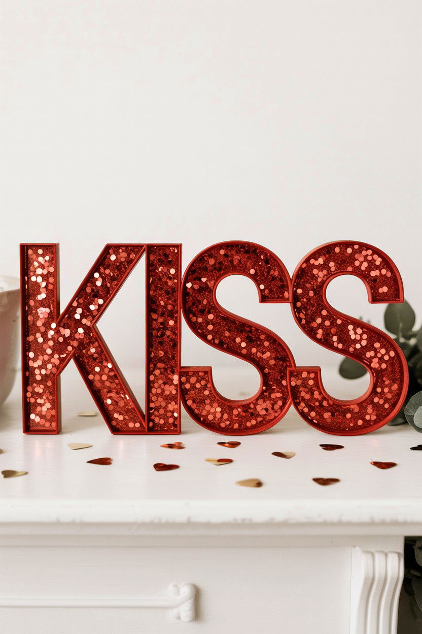 Glitter Valentine Letter Sign - 25 Valentine's Day Sign Ideas