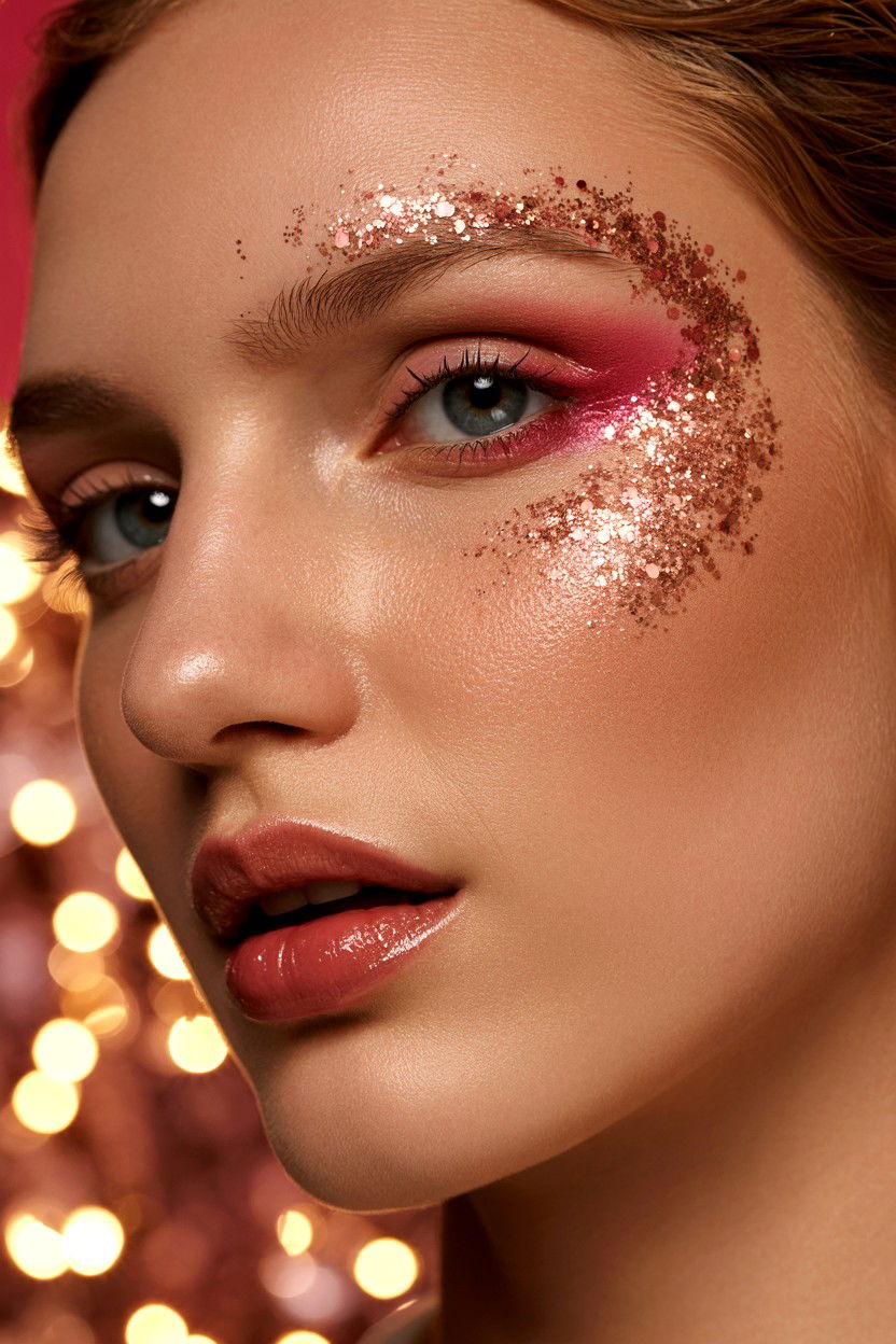 Glitter glow makeup - 25 Dewy Valentine's Day Makeup Looks