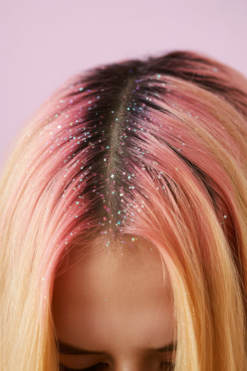 Glitter hair roots - 25 Valentine's Day Straight Hair Ideas