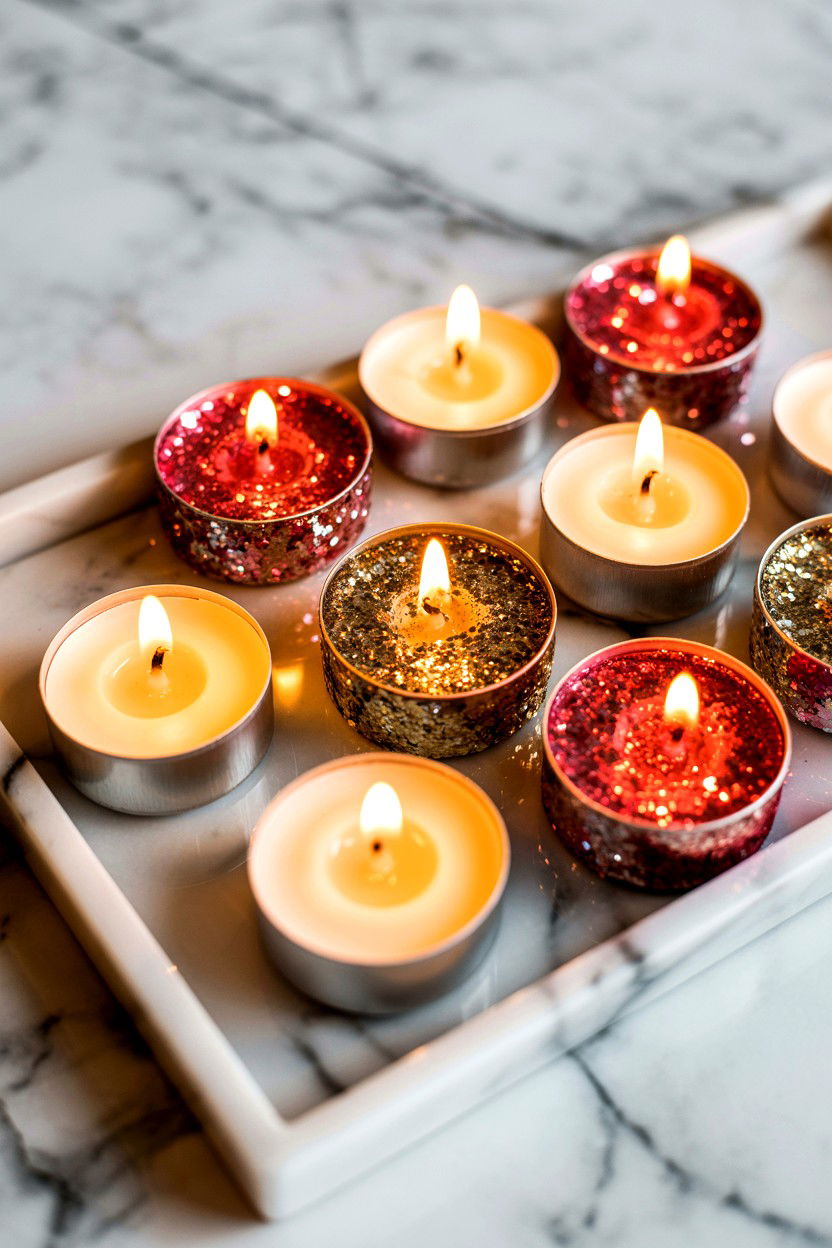 Glitter tea light candle - 25 Valentine's Day Tea Light Ideas