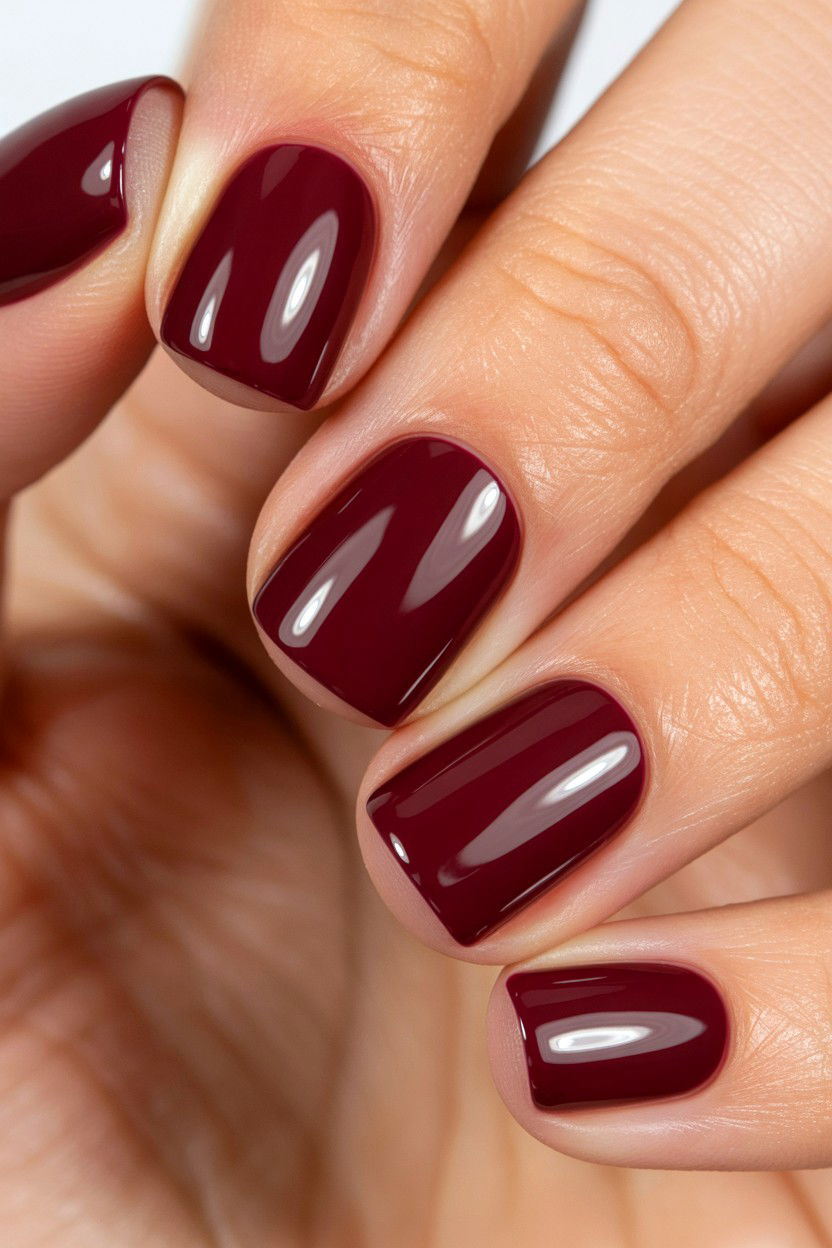 Glossy Burgundy Nails - 25 Glossy Valentine's Day Nail Ideas