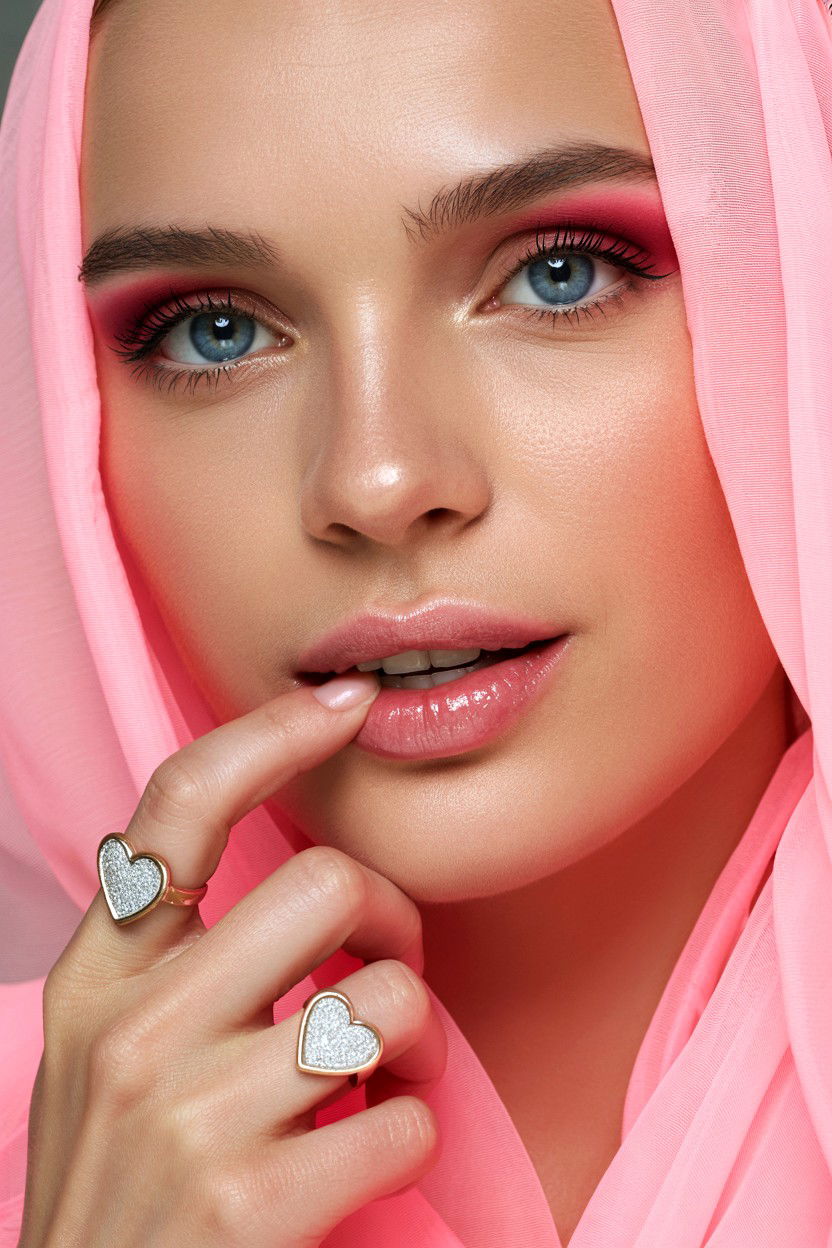 Glossy Pink Lips - 25 Valentine's Day Makeup for Blue Eyes