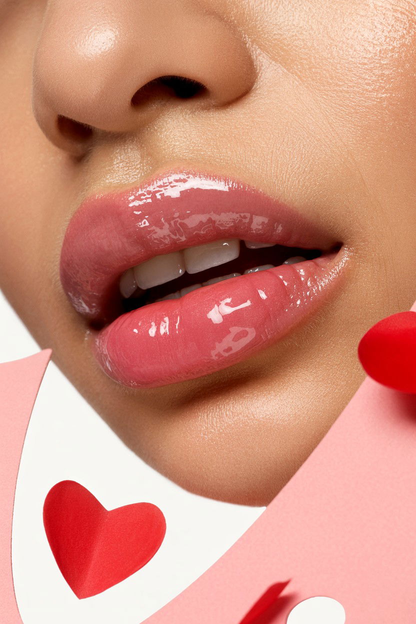 Glossy Pink Lips - 25 Coquette Valentine's Day Makeup Ideas