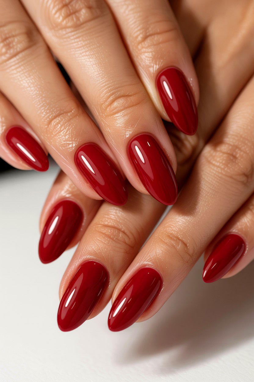 Glossy Red Almond Nails - 25 Glossy Valentine's Day Nail Ideas