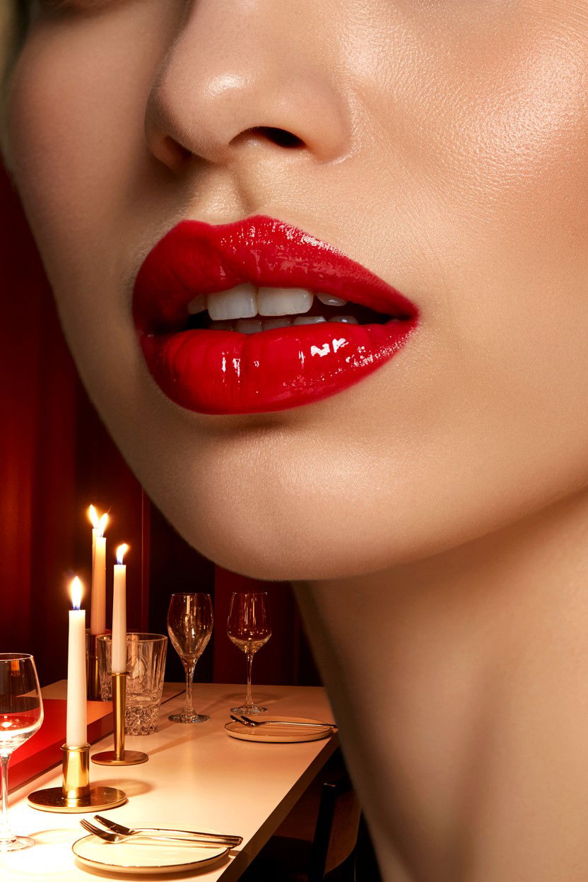 Glossy red lip makeup - 25 Dewy Valentine's Day Makeup Looks