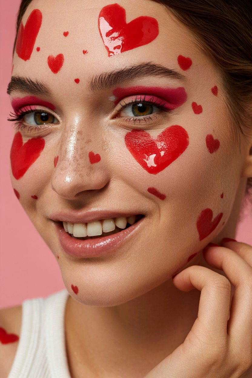 Glowy heart freckles - 25 Valentine's Day Freckle Makeup Ideas