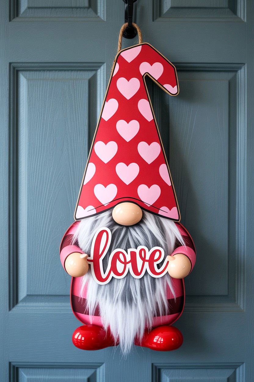 Gnome Valentine Door Hanger - 25 Valentine's Day Door Sign Ideas