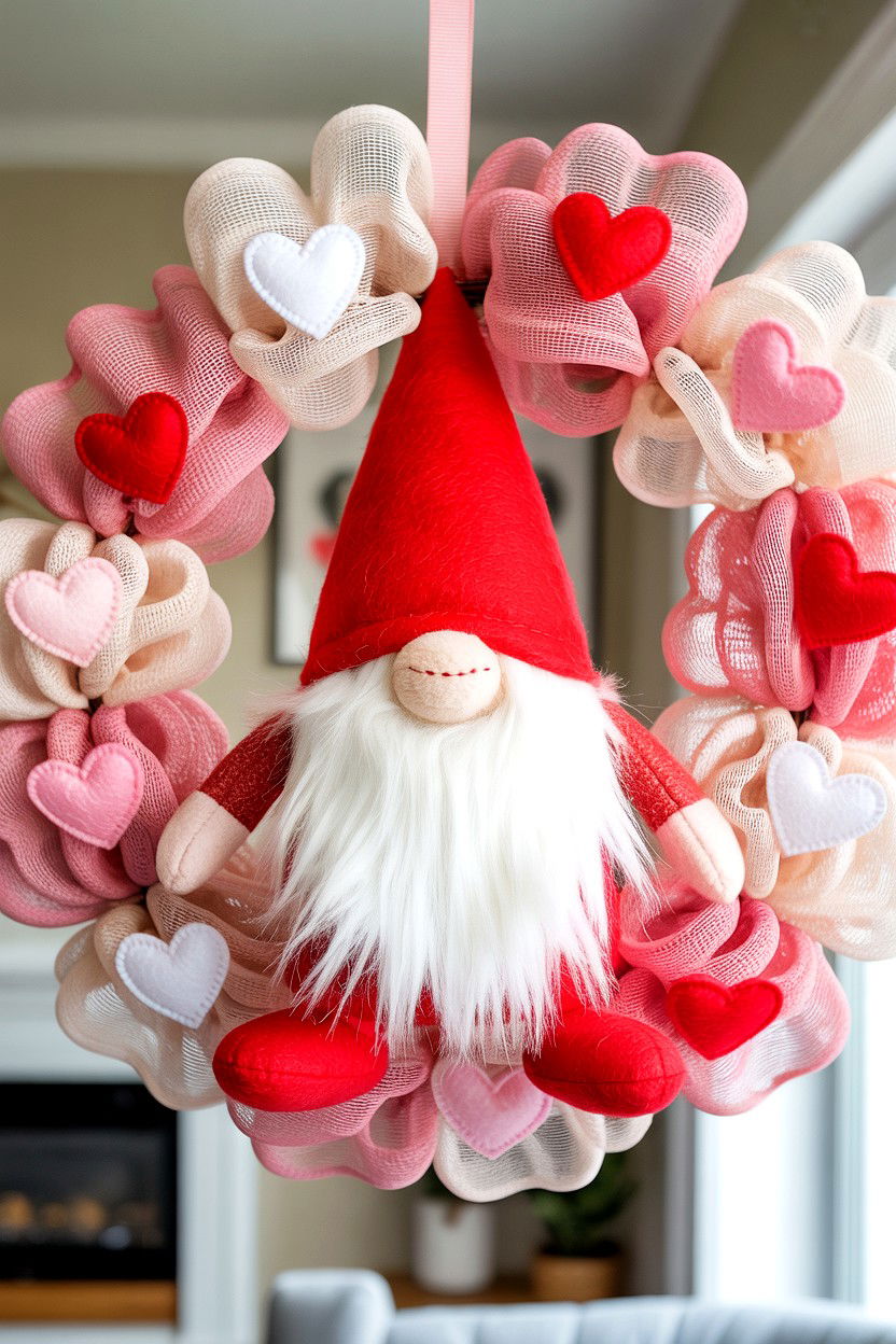 Gnome Valentine Wreath - 25 Deco Mesh Valentine's Day Wreath Ideas