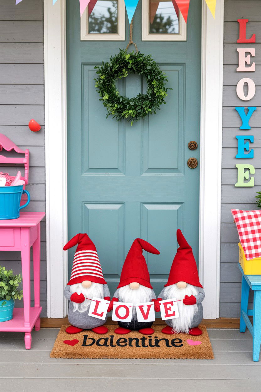 Gnomes Valentine Mat - 25 Valentine's Day Welcome Mat Ideas