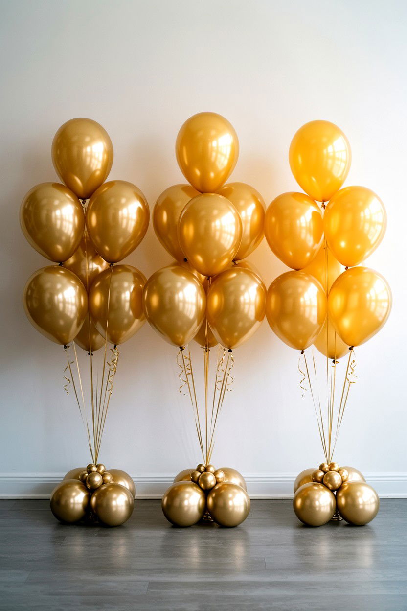Gold Balloon Floor Cluster - 25 Valentine's Day Gold Balloon Ideas