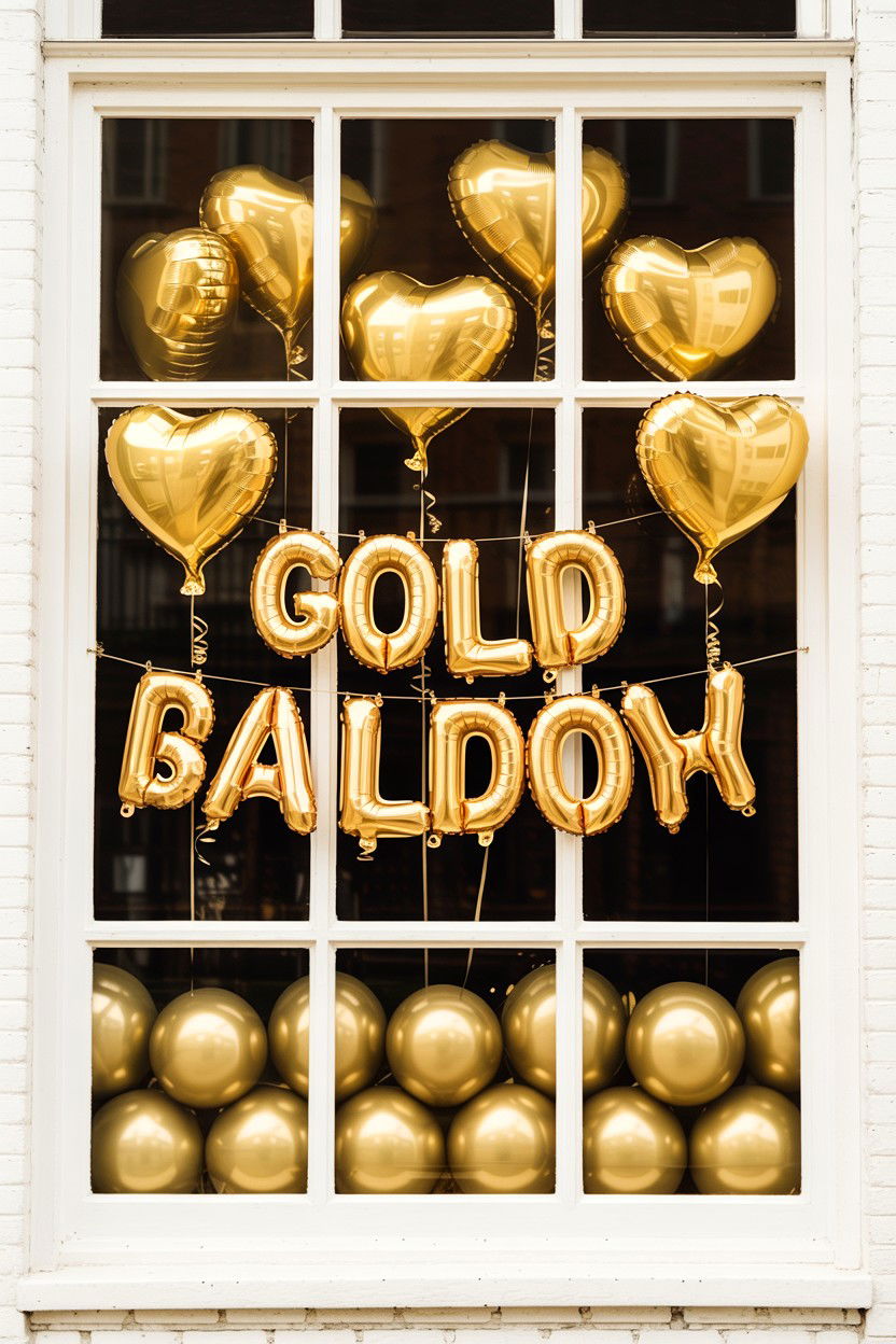 Gold Balloon Window Display - 25 Valentine's Day Gold Balloon Ideas