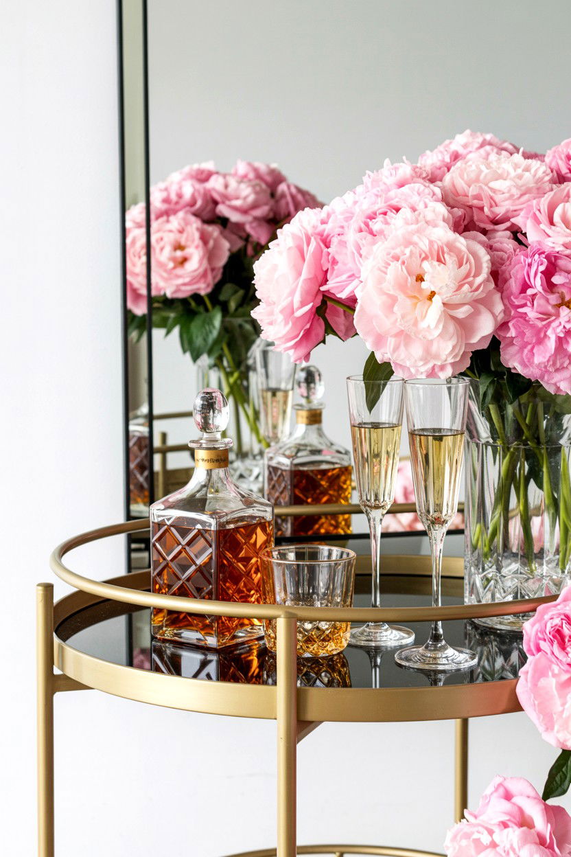 Gold Bar Cart - 25 Glam Valentine's Day Decor Ideas