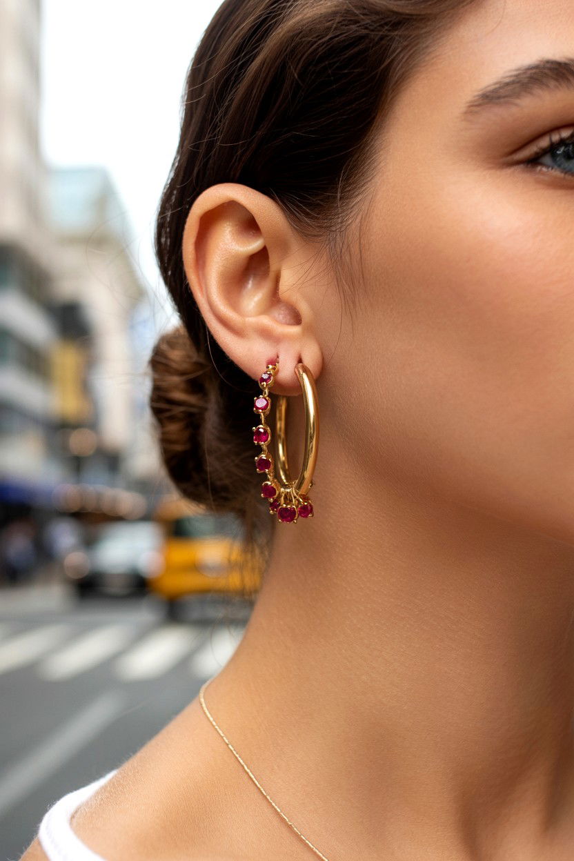 Gold Birthstone Hoop Earrings - 25 Valentine's Day Birthstone Jewelry Ideas