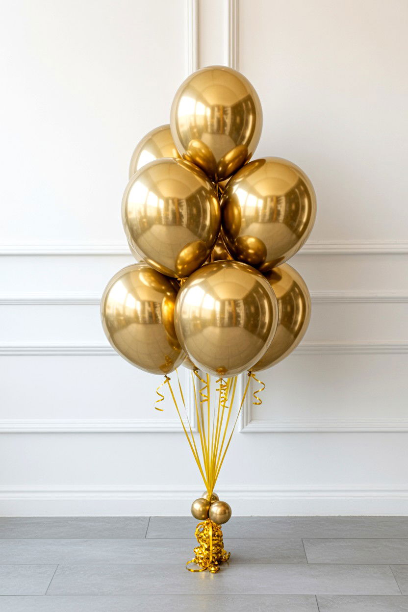 Gold Chrome Balloon Bouquet - 25 Valentine's Day Gold Balloon Ideas