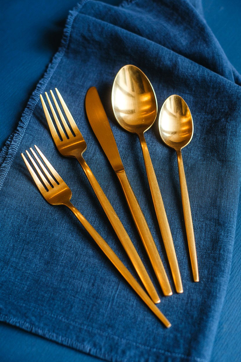 Gold Cutlery Set - 25 Valentine's Day Dinner Table Ideas
