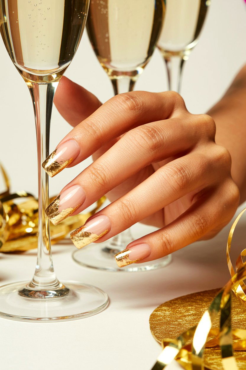 Gold Foil French Tip - 25 French Tip Valentine's Day Nails