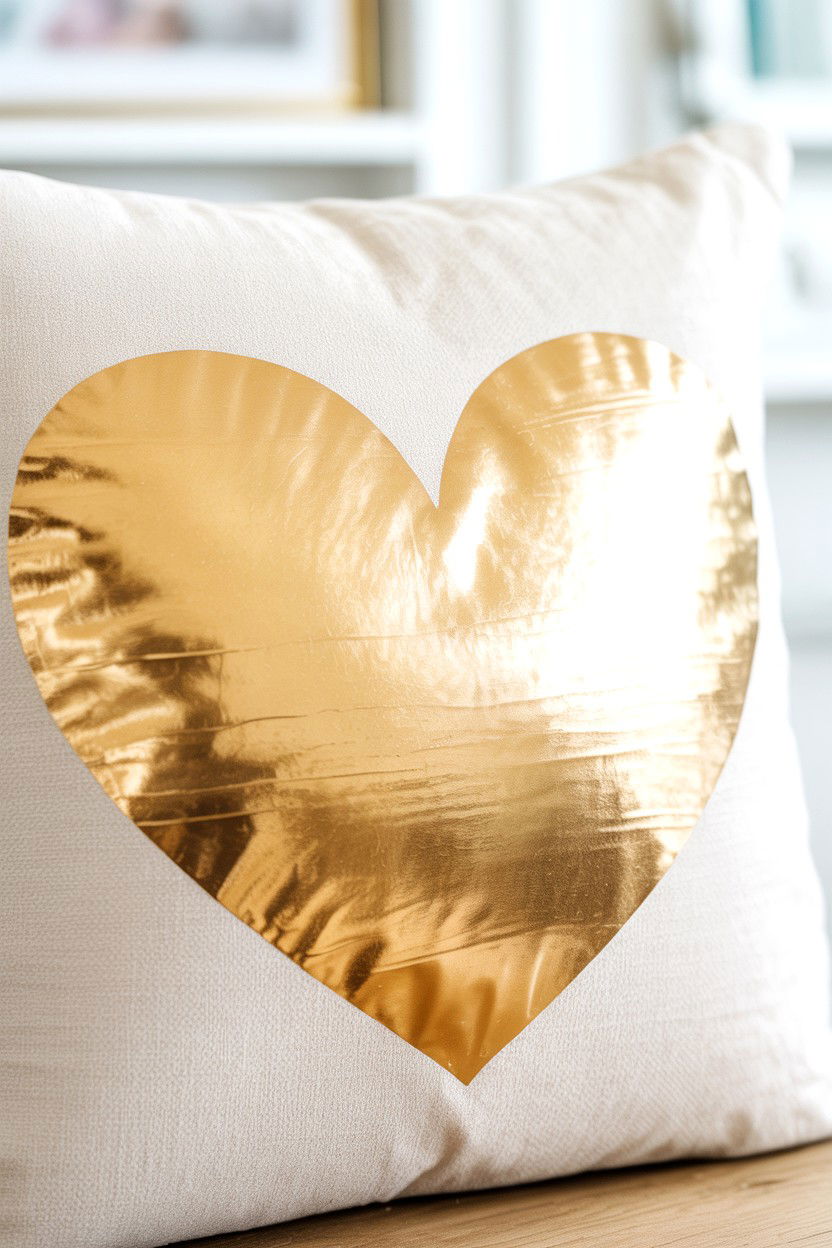 Gold Foil Heart Pillow - 25 Valentine's Day Pillow Ideas