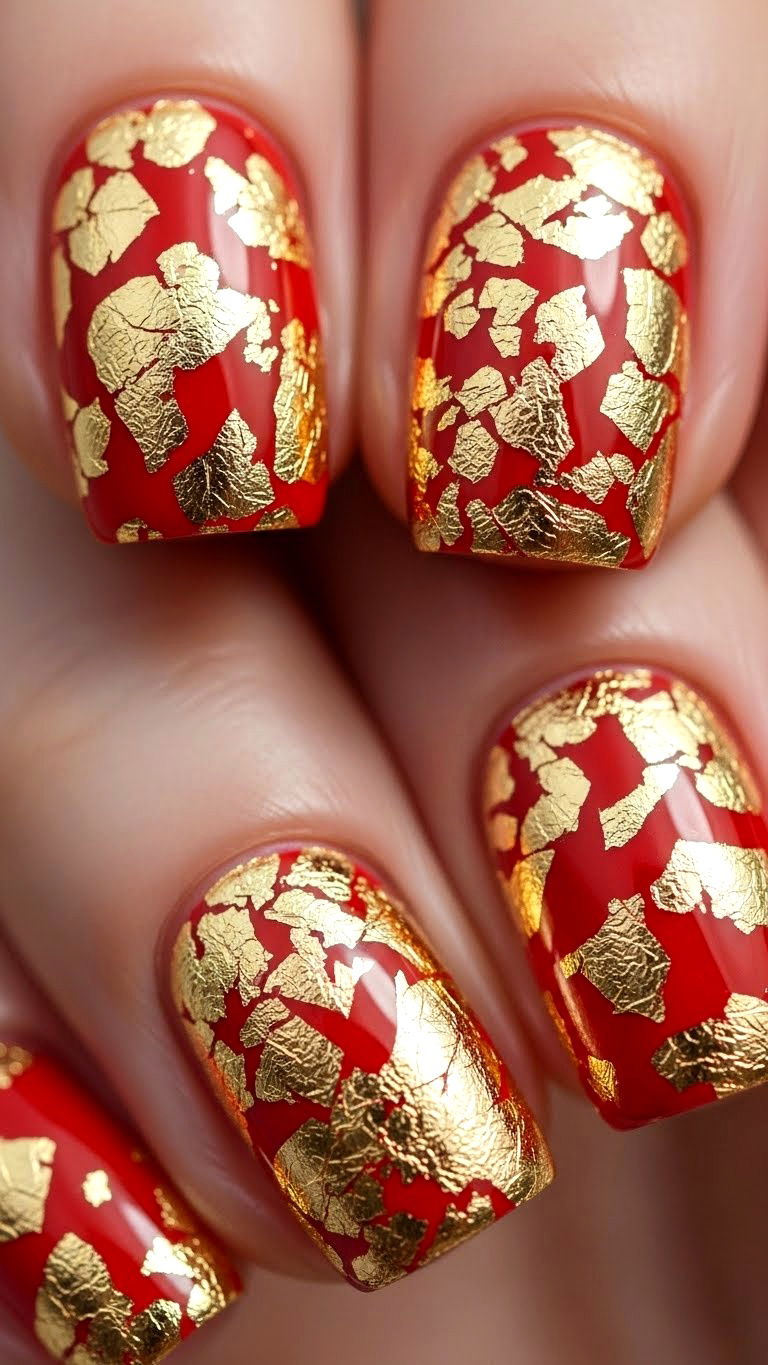 Gold Foil Nails - 25 valentine's day nails