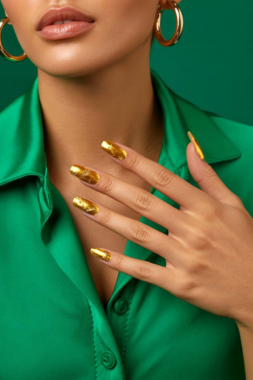 Gold Foil Press On Nails - 25 Valentine's Day Press On Nail Ideas