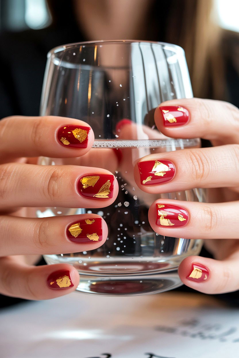 Gold Foil Valentine Nails - 25 Valentine's Day Square Nail Ideas