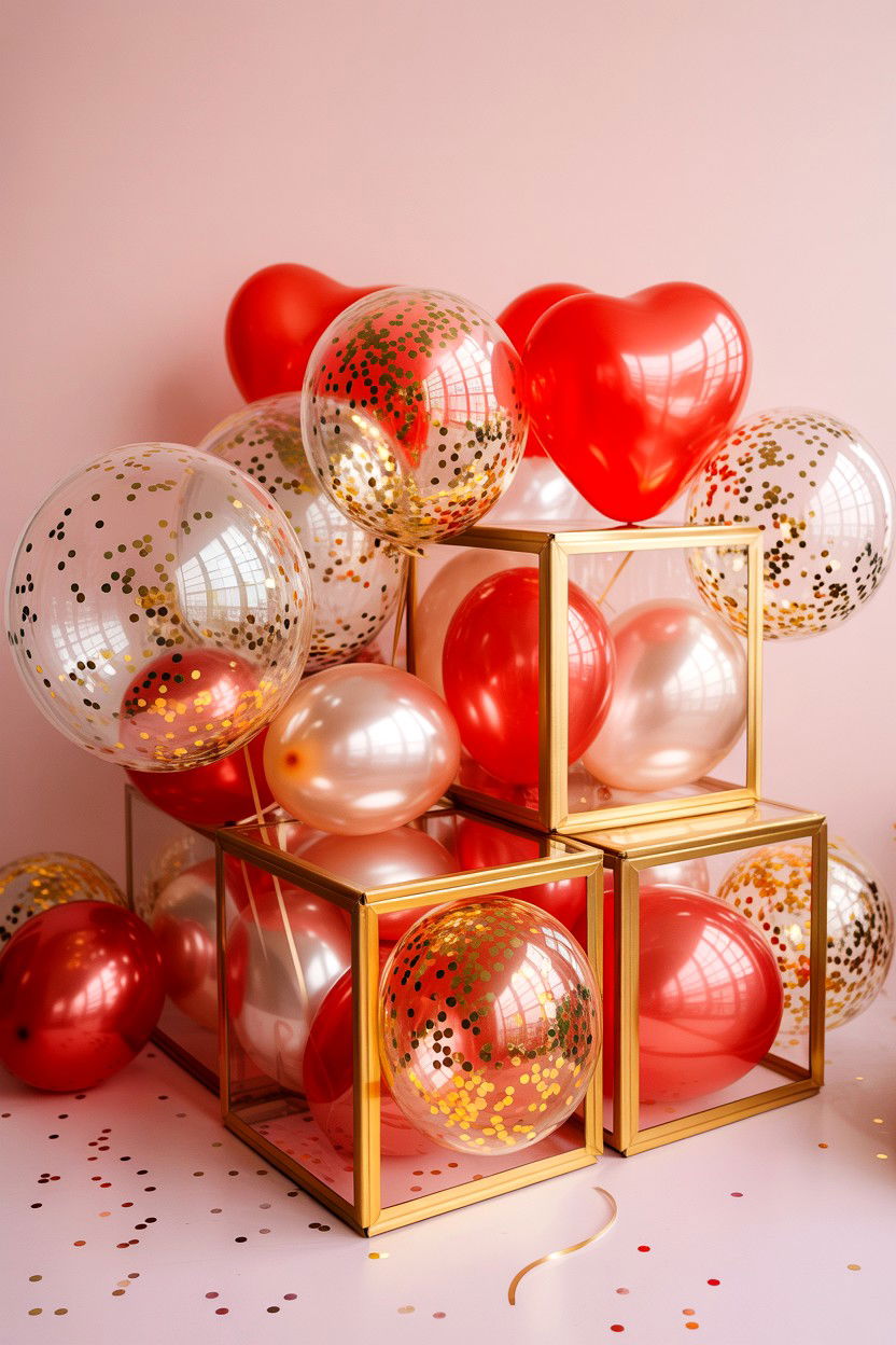 Gold Glitter Balloon Box - 25 Valentine's Day Balloon Box Ideas