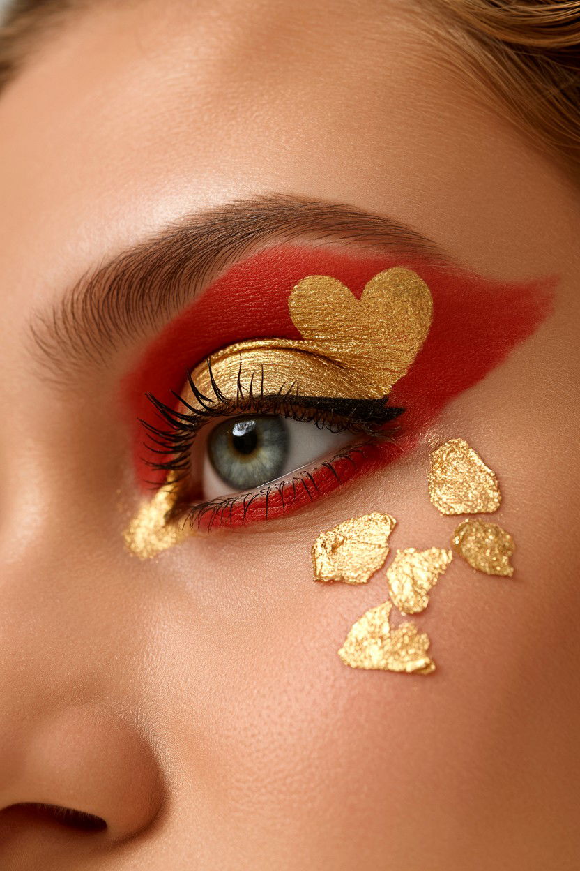 Gold Heart Accent - 25 Heart Makeup Valentine's Day Ideas