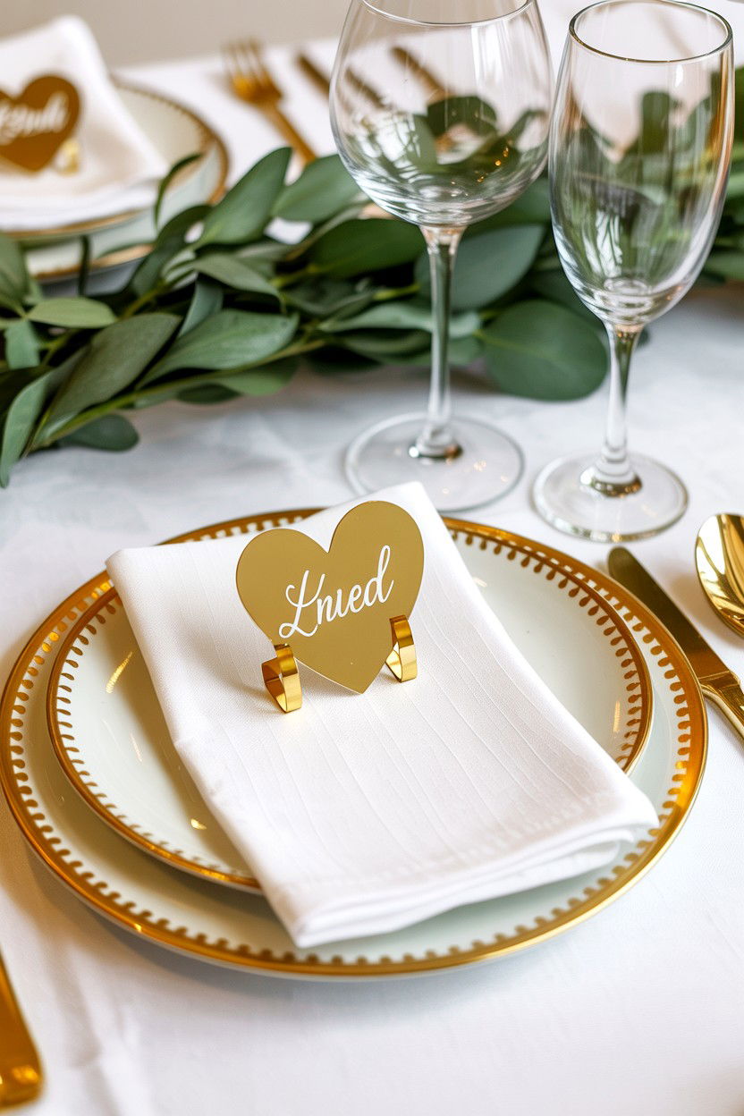 Gold Heart Place Card - 25 Valentine's Day Wedding Decor Ideas