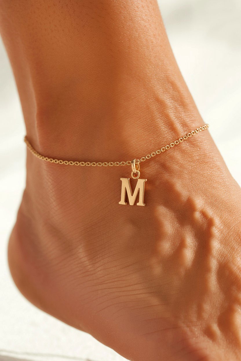 Gold Initial Anklet - 25 Valentine's Day Anklet Ideas