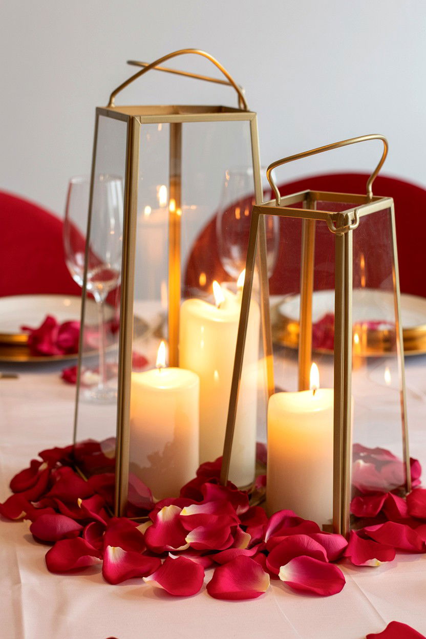 Gold Lantern Centerpiece - 25 Valentine's Day Table Centerpiece Ideas