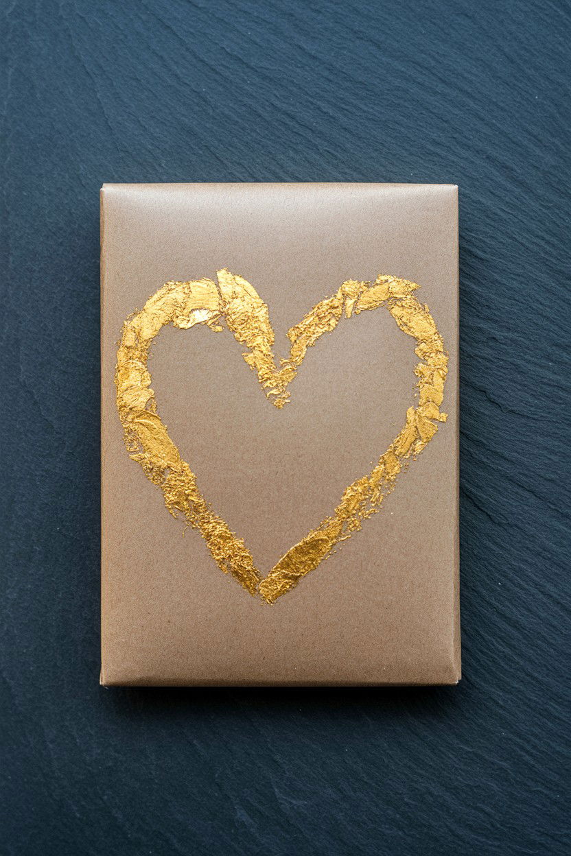 Gold Leaf Accent - 25 Valentine's Day Kraft Paper Wrap Ideas