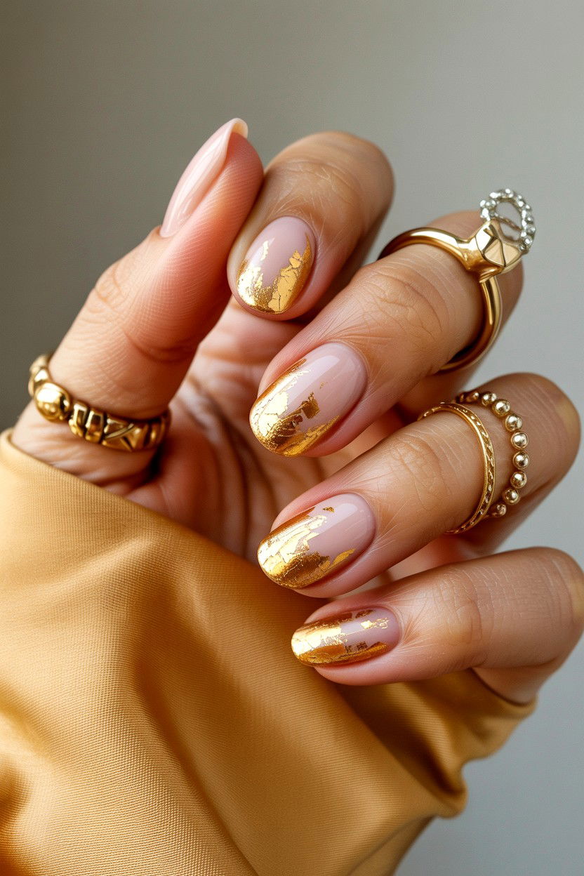 Gold Leaf Nails - 25 Valentine's Day Almond Nail Ideas