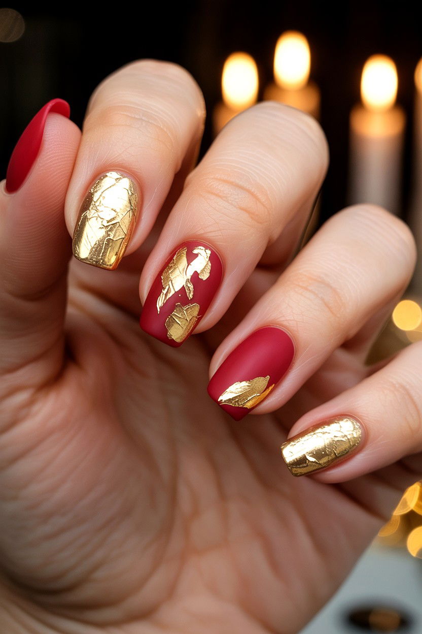 Gold Leaf Valentine Nails - 25 Abstract Valentine's Day Nail Ideas