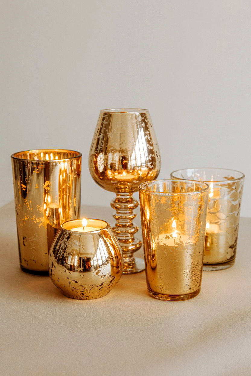 Gold Mercury Glass Candle Holders - 25 Valentine's Day Candle Centerpiece Ideas