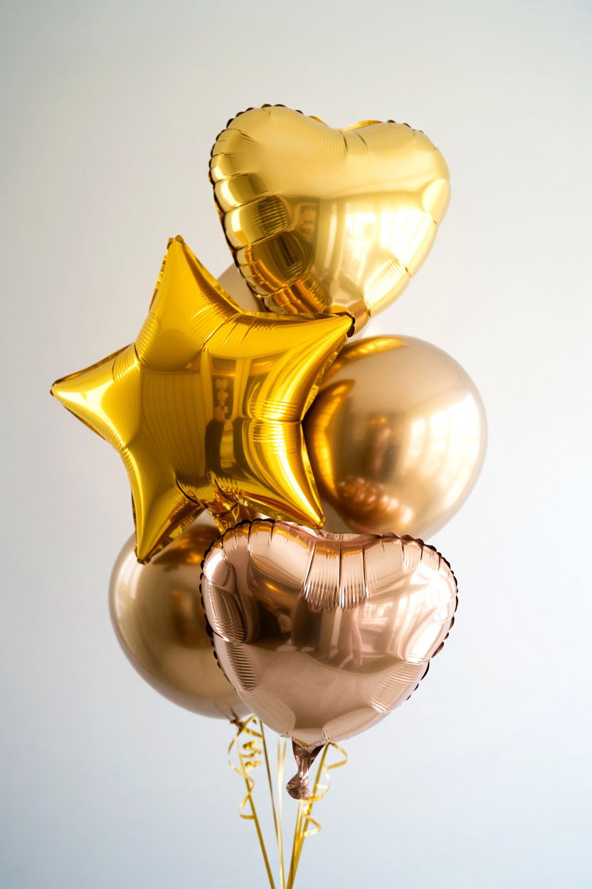 Gold Star And Heart Balloon - 25 Valentine's Day Gold Balloon Ideas