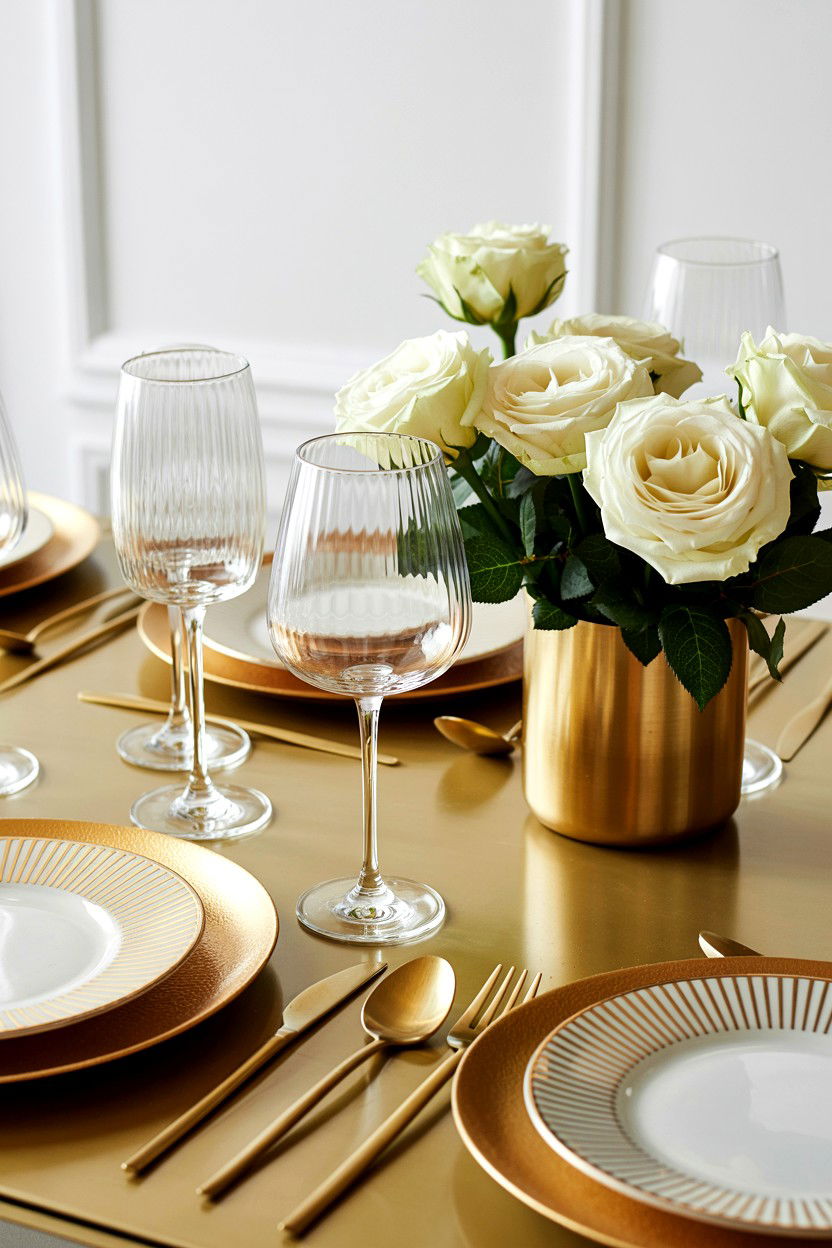 Gold Table Setting - 25 Valentine's Day Party Table Ideas