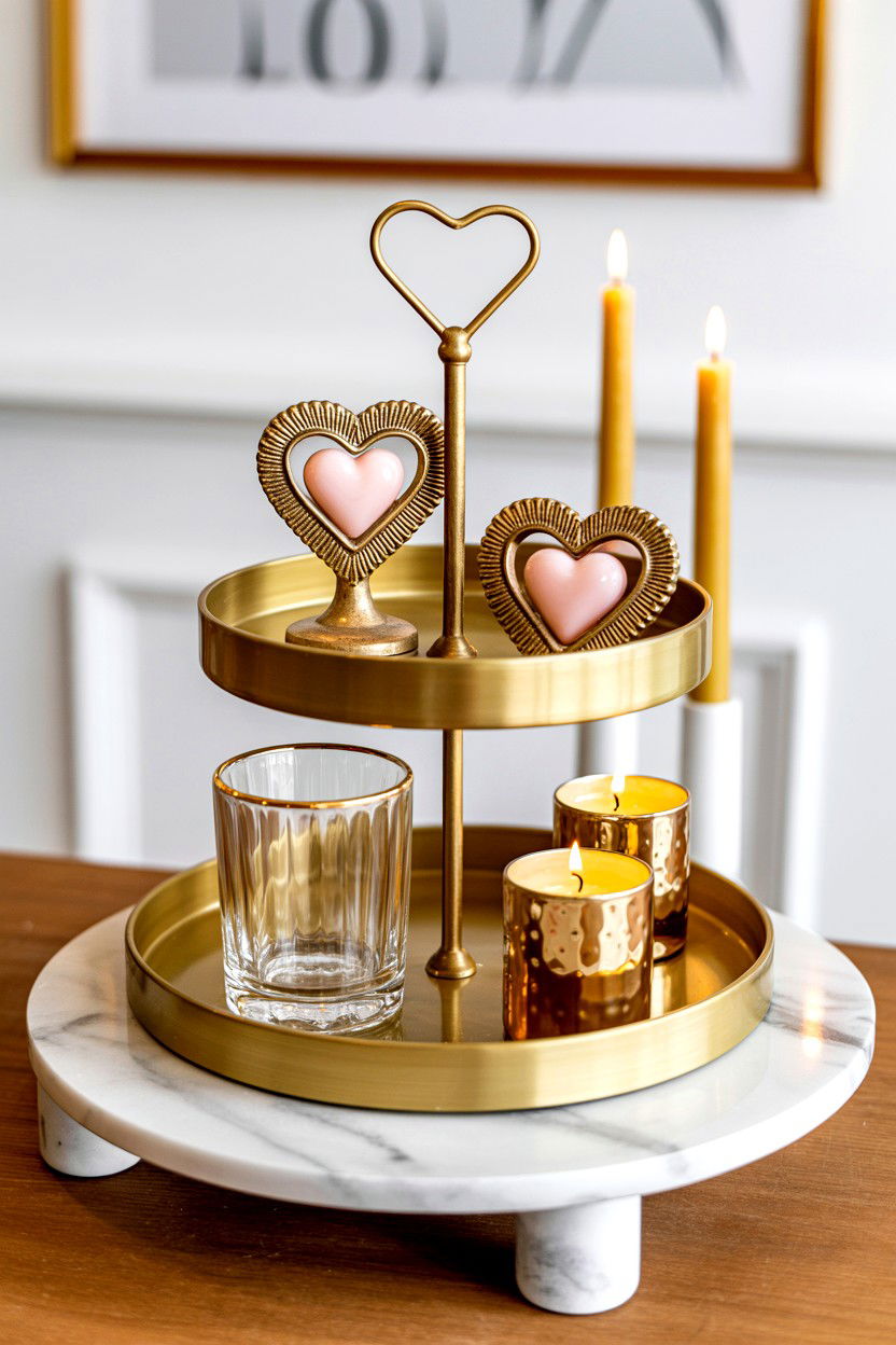 Gold Valentine Tiered Tray - 25 Valentine's Day Tiered Tray Ideas
