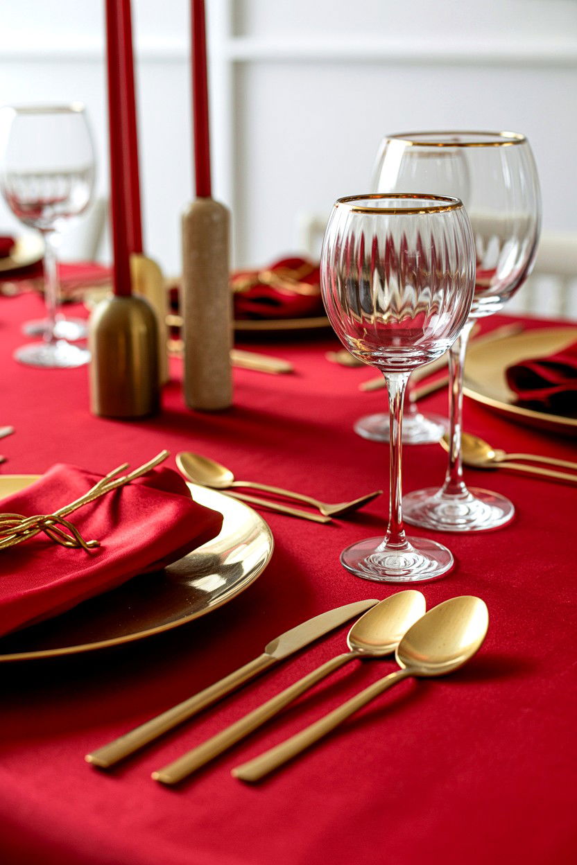 Gold and red table setting - 25 Valentine's Day Table Setting Ideas