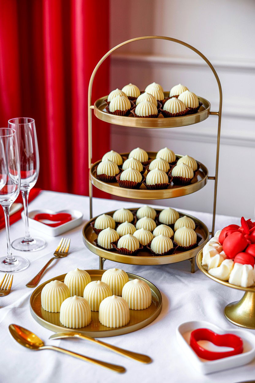 Gold and white luxury dessert bar - 25 Valentine's Day Dessert Table Ideas