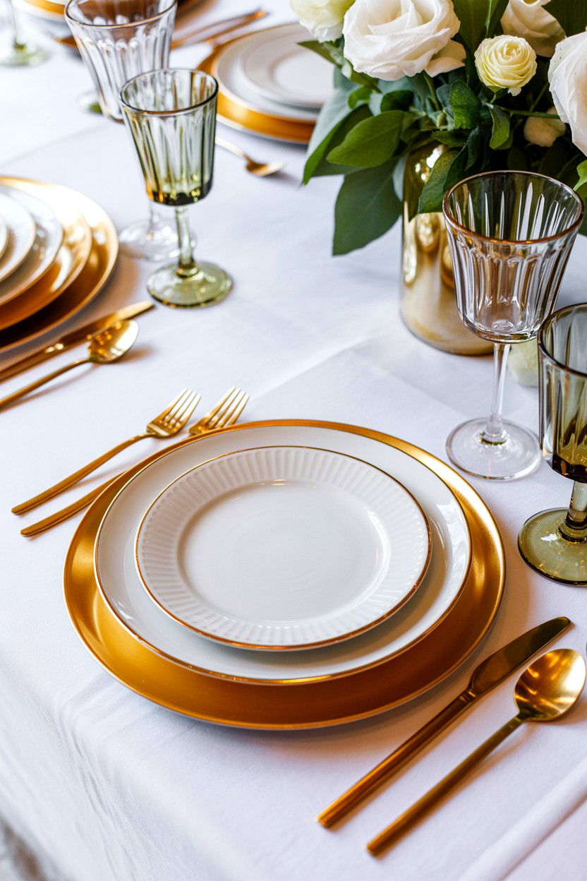 Gold and white place setting - 25 Valentine's Day Place Setting Ideas