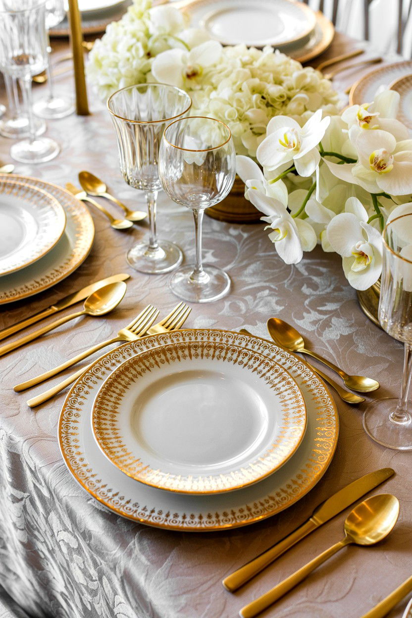 Gold and white romantic table - 25 Valentine's Day Tablescape Ideas