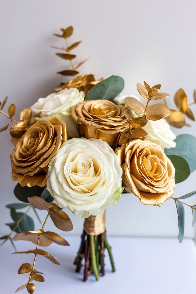 Gold dipped wedding bouquet - 25 Valentine's Day Wedding Bouquet Ideas